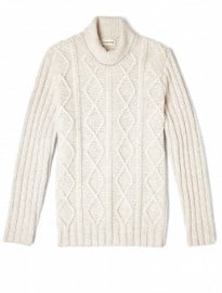 Universal Works Cream Soft Lambswool Aran Roll Neck Knit