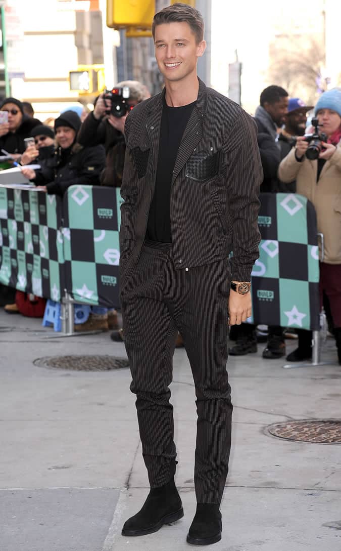 Patrick Schwarzenegger pinstripe look