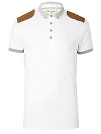 River Island White twill Shoulder Patch Polo