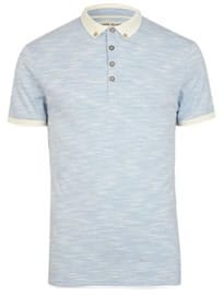 River Island BLUE SPACE DYE CONTRAST COLLAR POLO SHIRT
