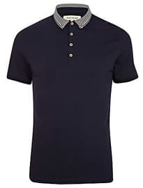 River Island NAVY JACQUARD COLLAR POLO SHIRT