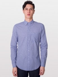 American Apparel Gingham Long Sleeve Button-up Shirt With Pocket