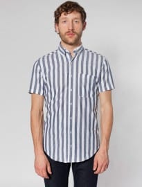 American Apparel Striped Chambray Short Sleeve Button-down Shirt