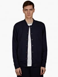Sunspel Mens Navy Blue Loopback Varsity Jacket