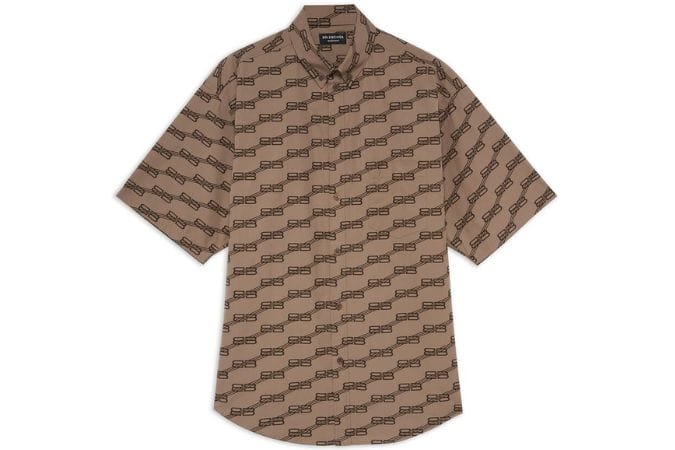 Balenciaga MEN'S BB MONOGRAM SHORT SLEEVE SHIRT LARGE FIT IN BEIGE