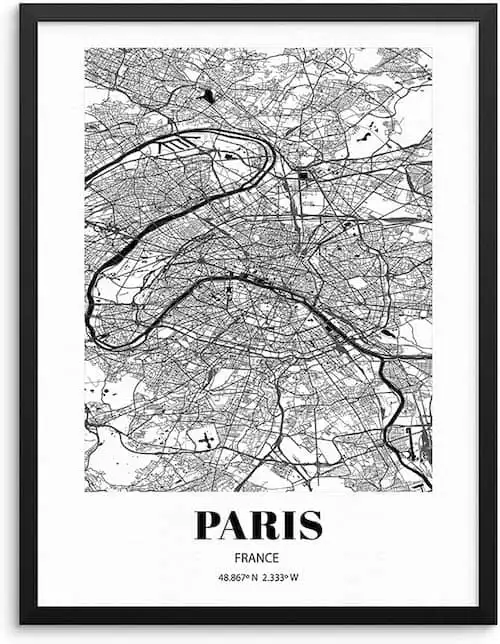 Paris City Grid Map Art