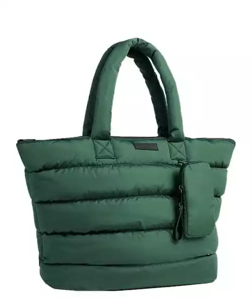 Bagsmart Puffer Bag, The Tote Bag With Zipper, Quilted Small Tote Bag (Green)