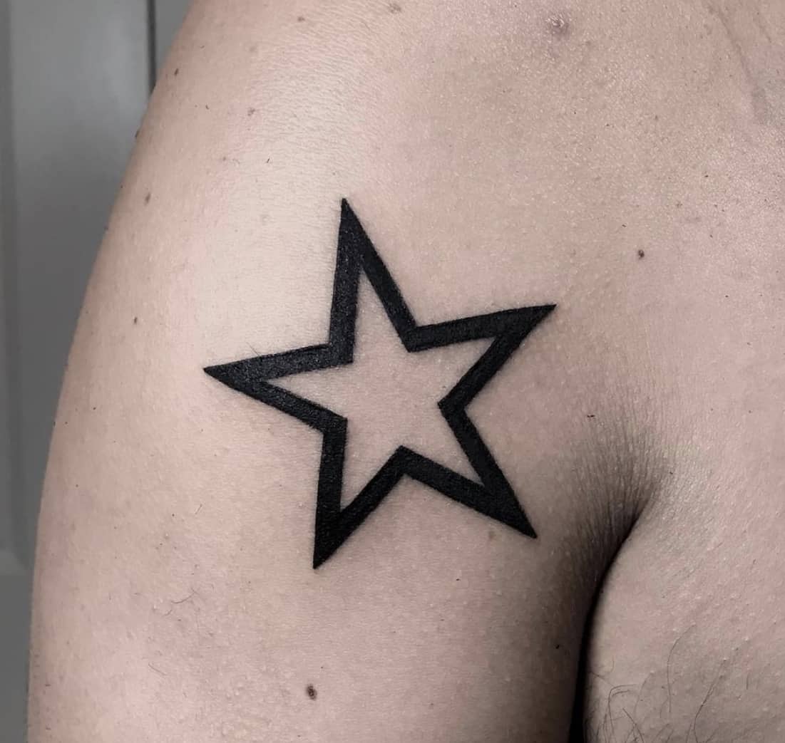 Black Star Outline Tattoo