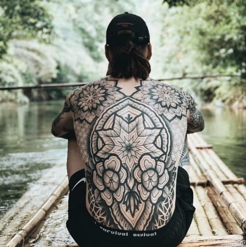 Geometric back tattoo