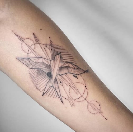 Geometric bird tattoo