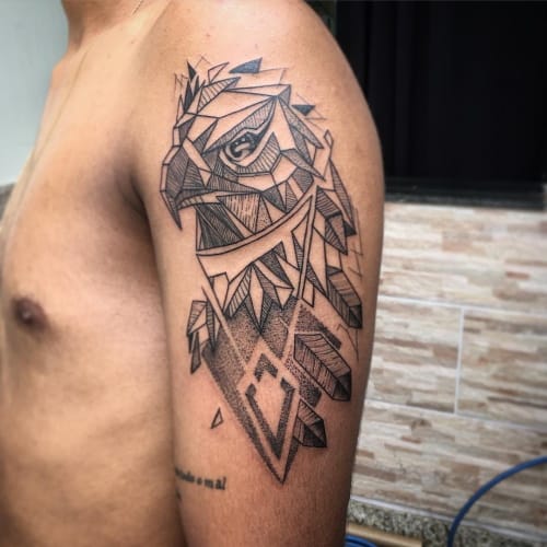 Geometric hawk tattoo