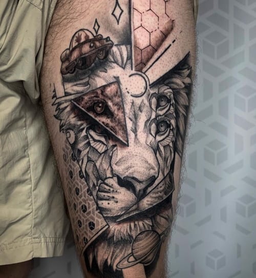 Geometric lion tattoo