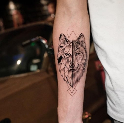 Geometric wolf tattoo
