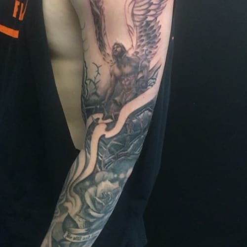 Half Sleeve Angel Tattoo