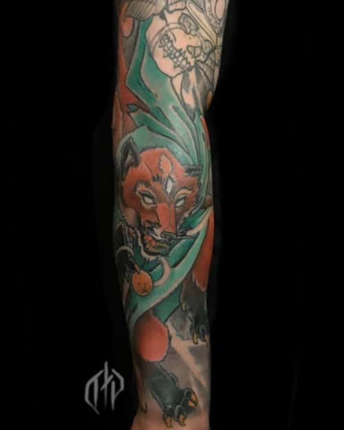 Japanese wolf tattoo
