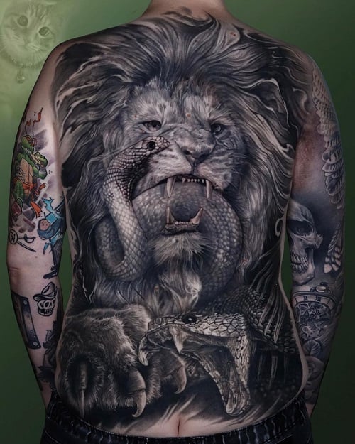 Lion Back Tattoo