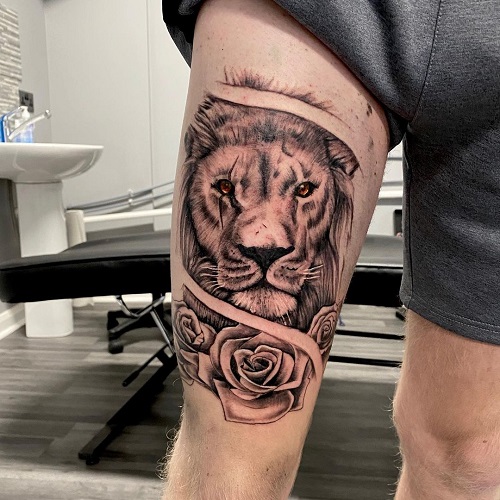Lion Thigh Tattoo