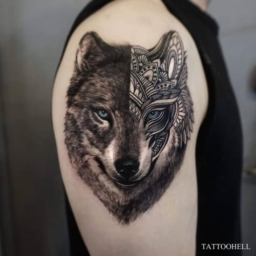 Mandala wolf tattoo 