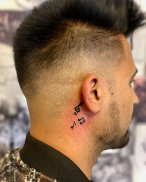 Music Note Behind Ear Tattoo