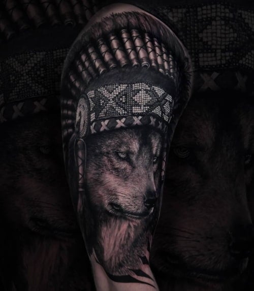 Native American wolf tattoo