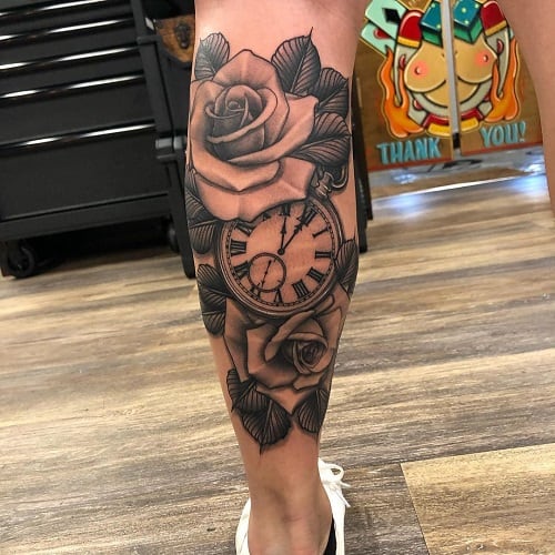 Rose and Clock Tattoo