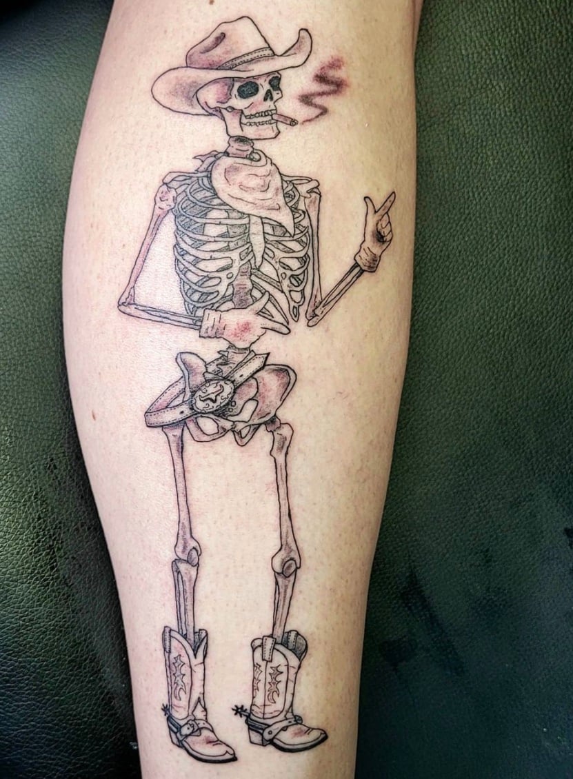 Skeleton Cowboy Western Tattoo