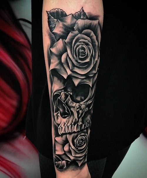 Skull and Rose Tattoo