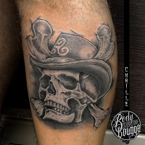 Skull with Cowboy Hat Tattoo