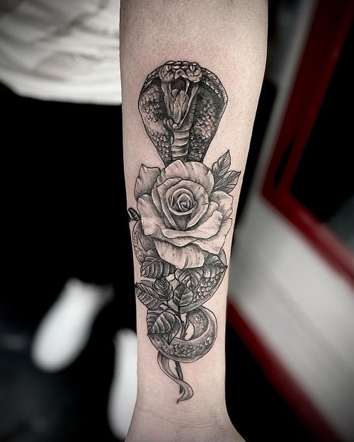 Snake and Rose Tattoo