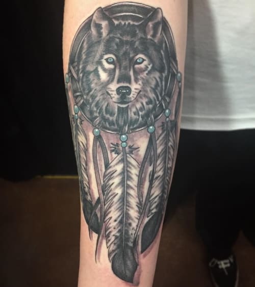 Wolf dreamcatcher tattoo