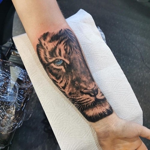 Half Tiger Face Tattoo