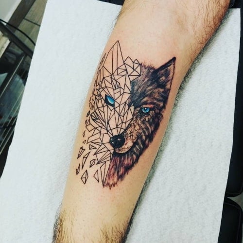 Half wolf tattoo