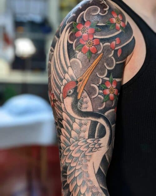 Japanese crane tattoo
