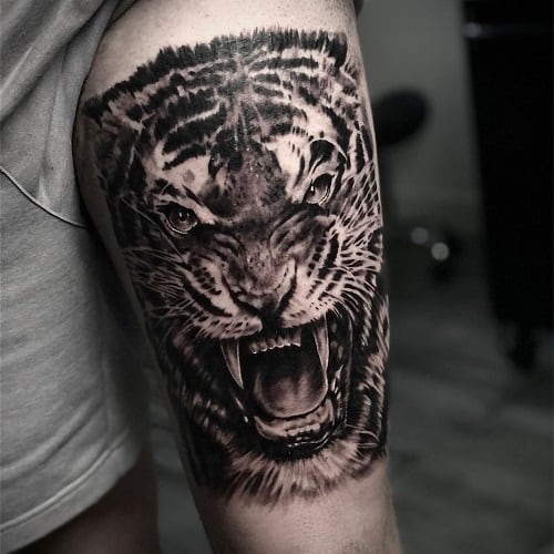 Tiger Thigh Tattoo