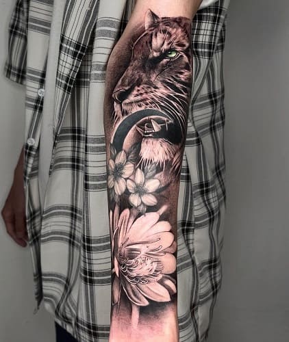 Tiger with Flowers Tattoo