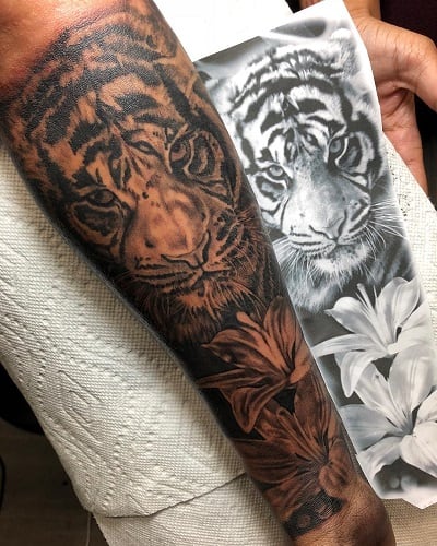 Tiger with Lily Tattoo