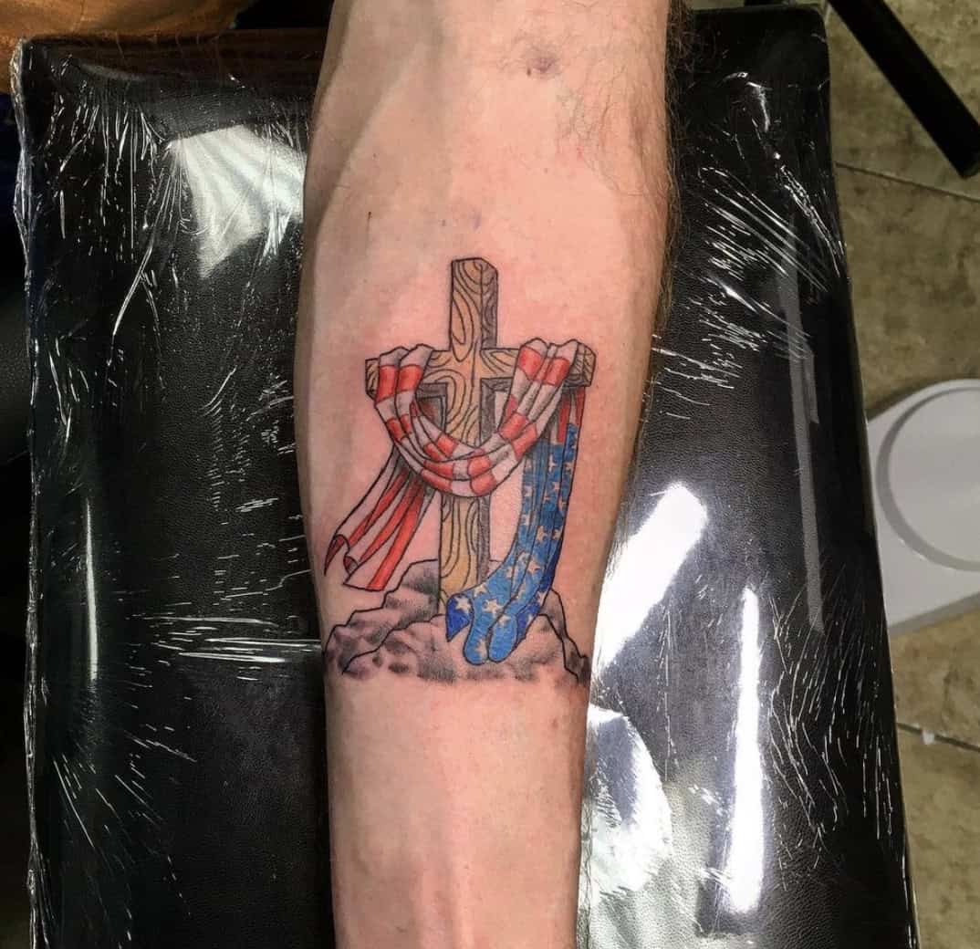 American Flag Cross Tattoo
