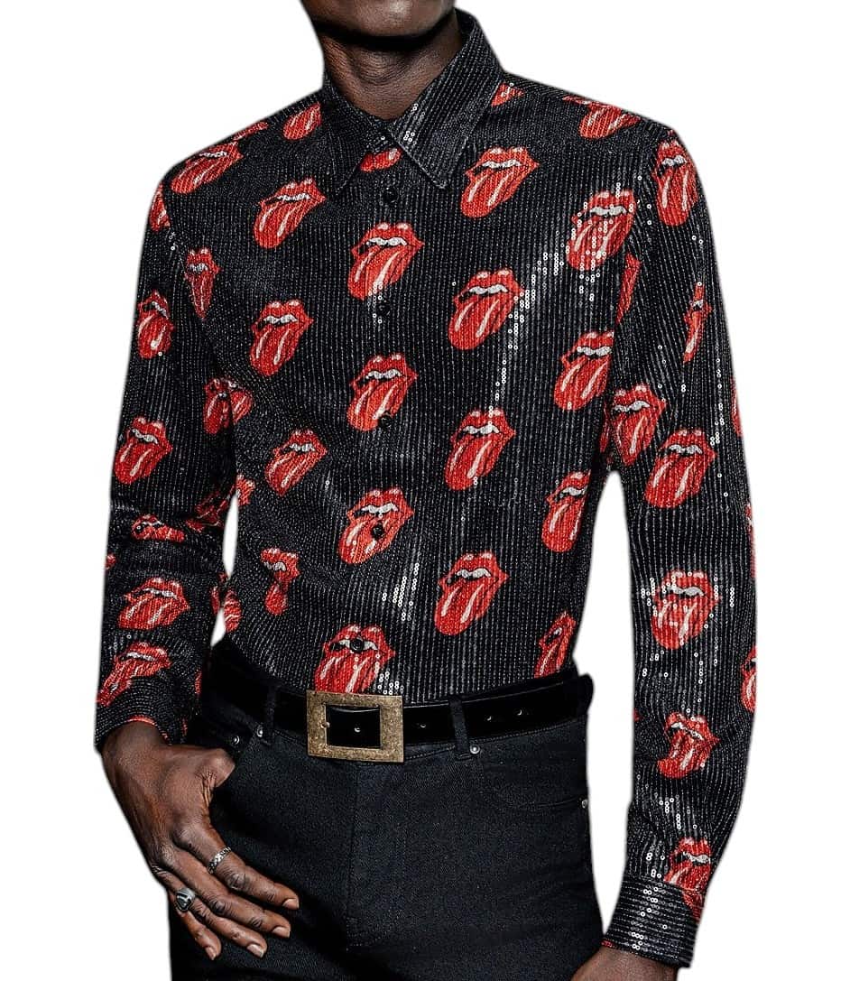 Phix X Rolling Stones Black Sequin Embellished Tongue Velvet Shirt