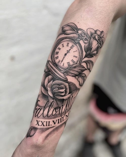 Roman Numeral Rose Tattoo