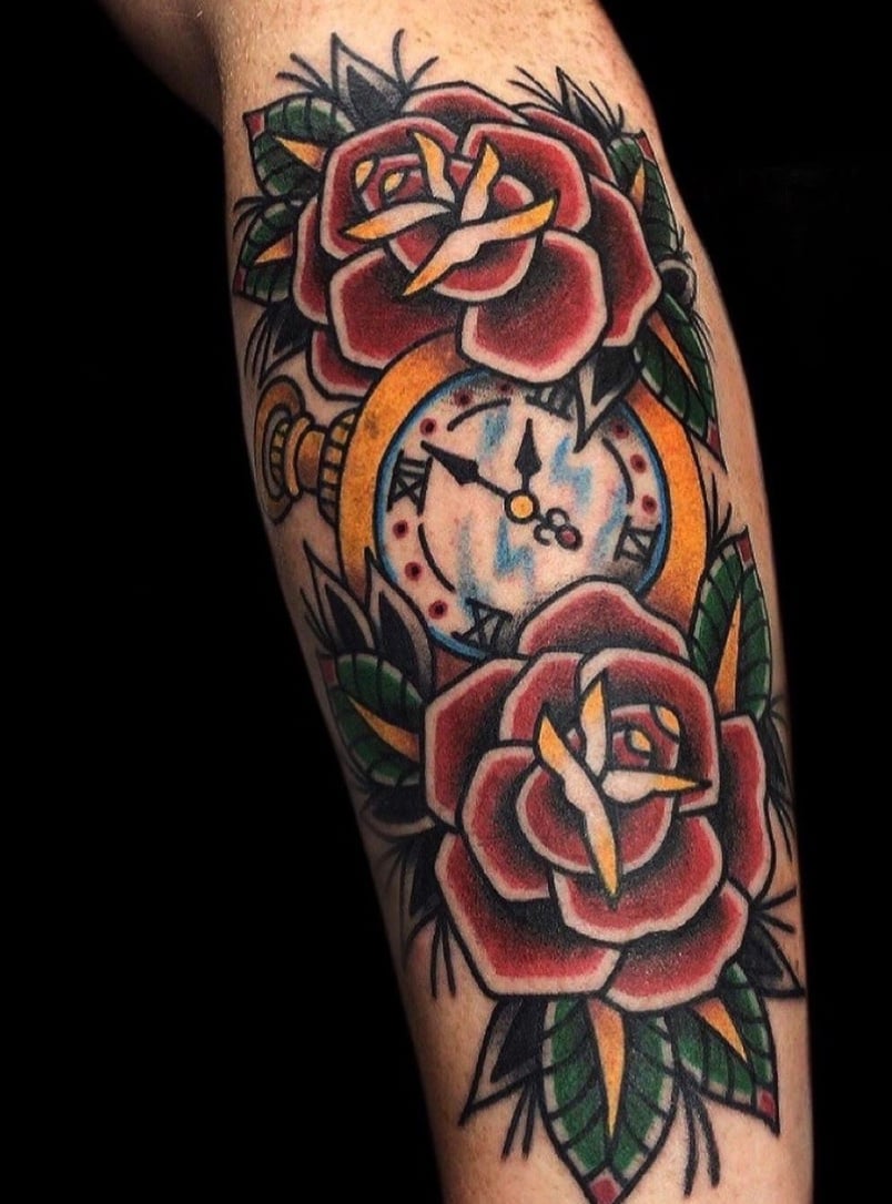Traditional American Clock Tattoo