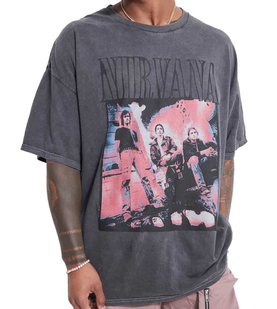 boohooMan Washed Nirvana Overdye License T-shirt