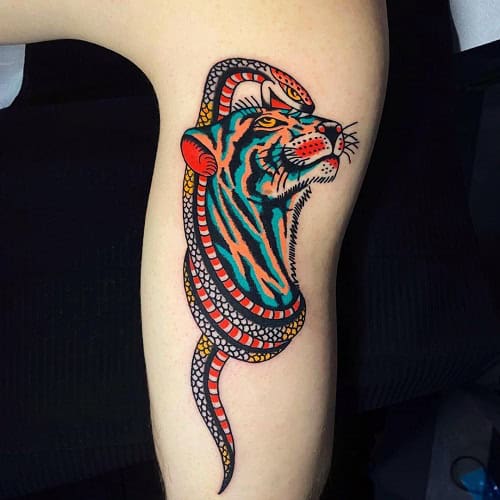 American Traditional Cat Tattoo