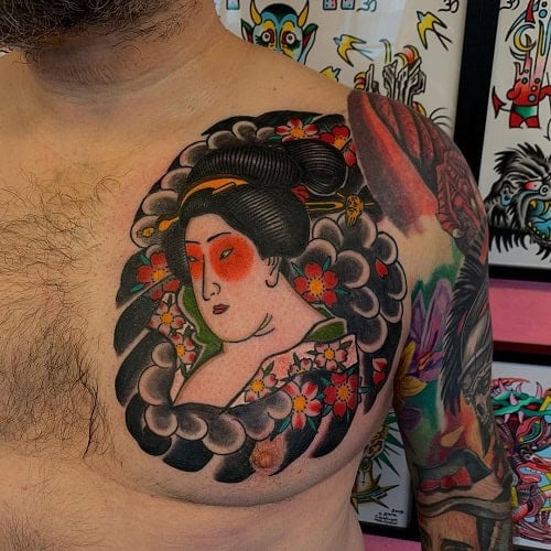 American Traditional Chest Tattoo