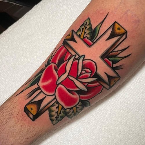American Traditional Cross Tattoo