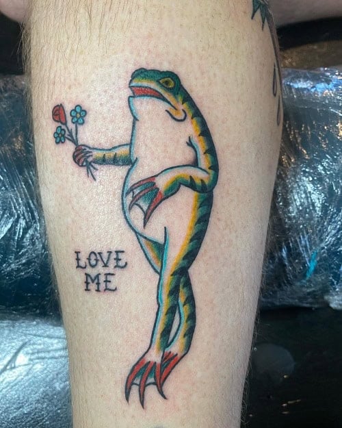 American Traditional Frog Tattoo