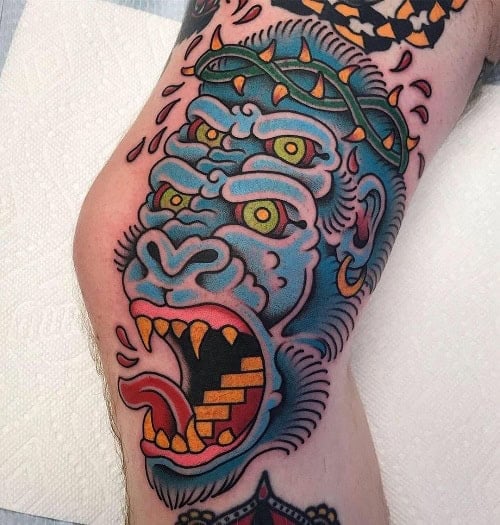 American Traditional Knee Tattoo