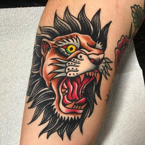 American Traditional Lion Tattoo