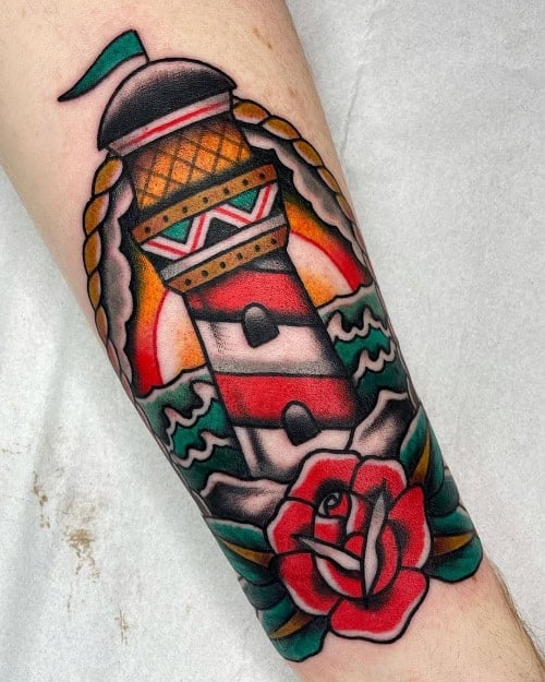 American Traditional Lighthouse Tattoo