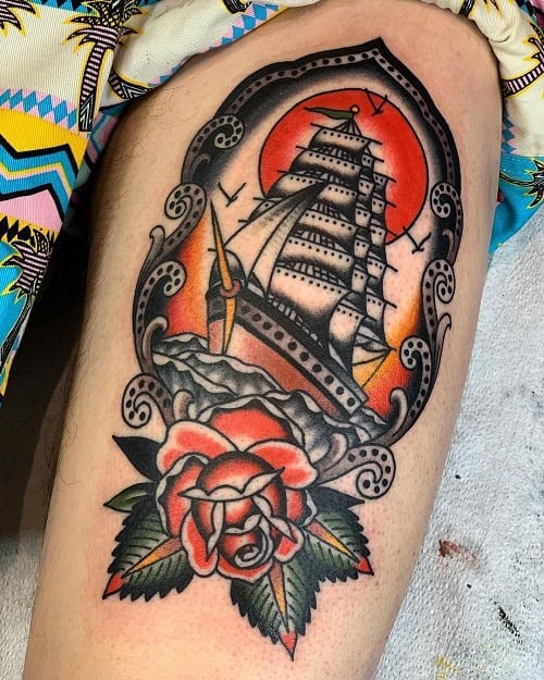 American Traditional Ship Tattoo