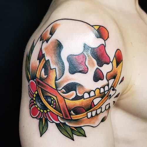 American Trtaditional Skull Tattoo
